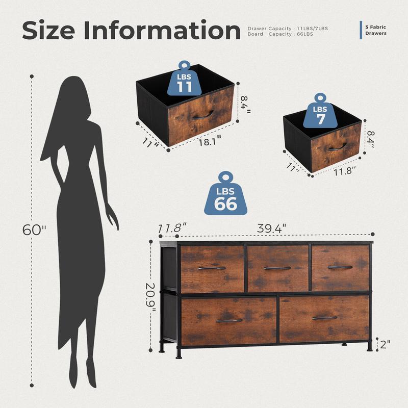 Fabric Dresser Organizer 🧺 – 5 Drawers, Versatile Storage